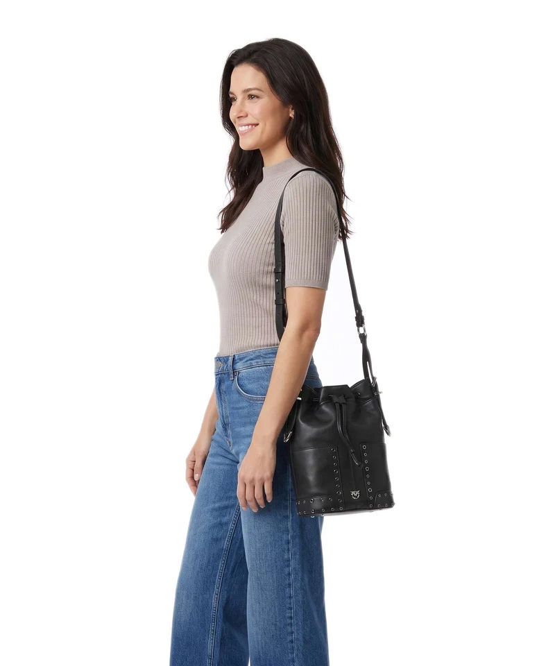 Pinko Mini Bucket Handtasche nero/limousine/shiny nickel