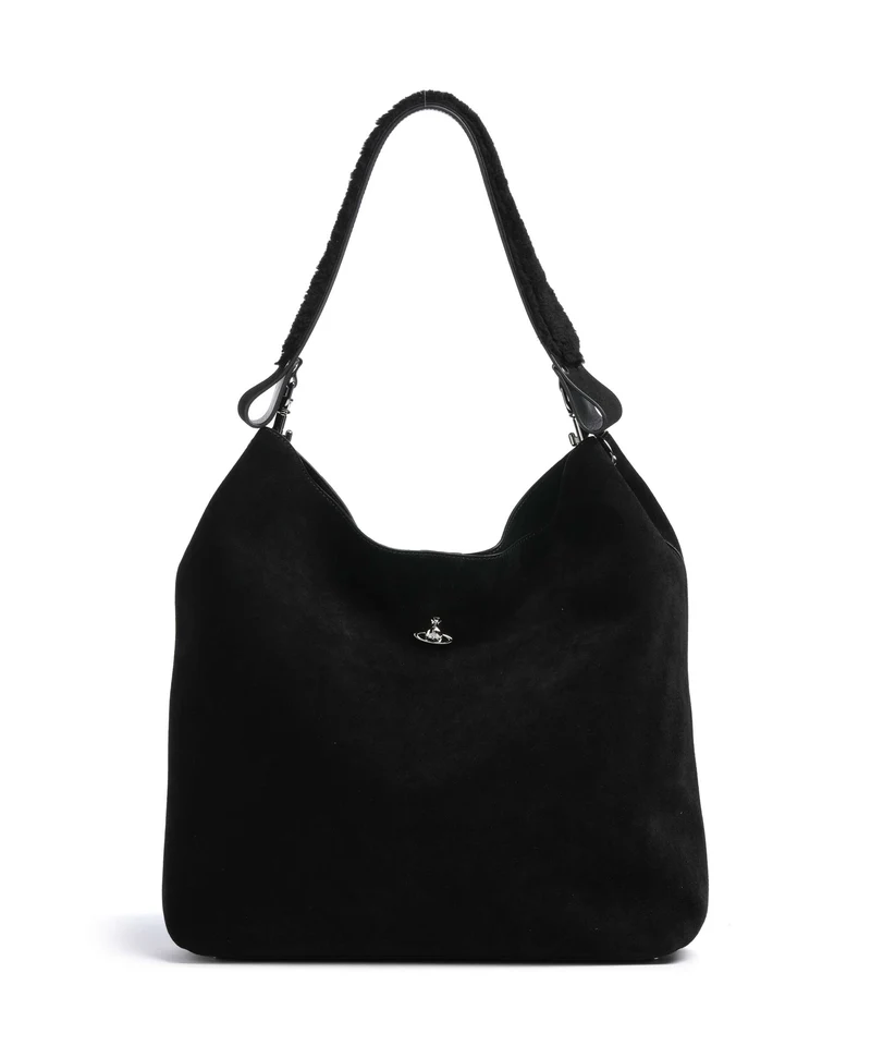 Vivienne Westwood Lottie Suede Large Beuteltasche black