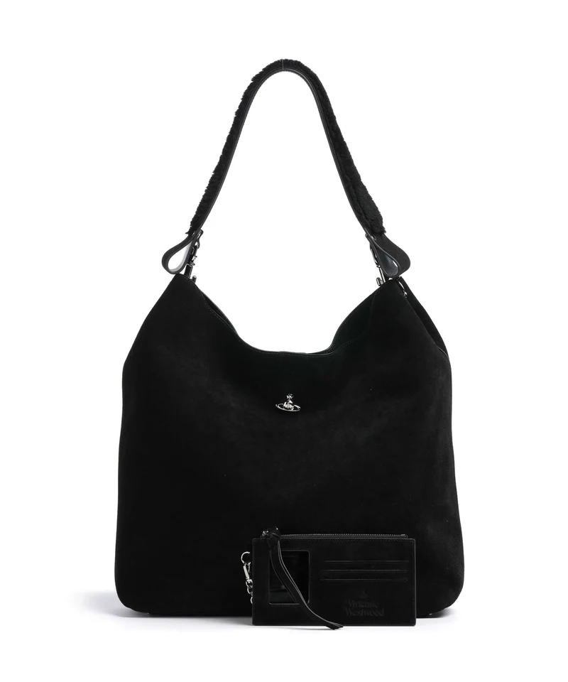 Vivienne Westwood Lottie Suede Large Beuteltasche black
