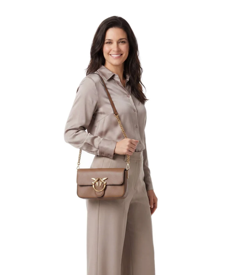 Pinko Love One Mini Slouchy Umhängetasche marrone cognac/antique gold