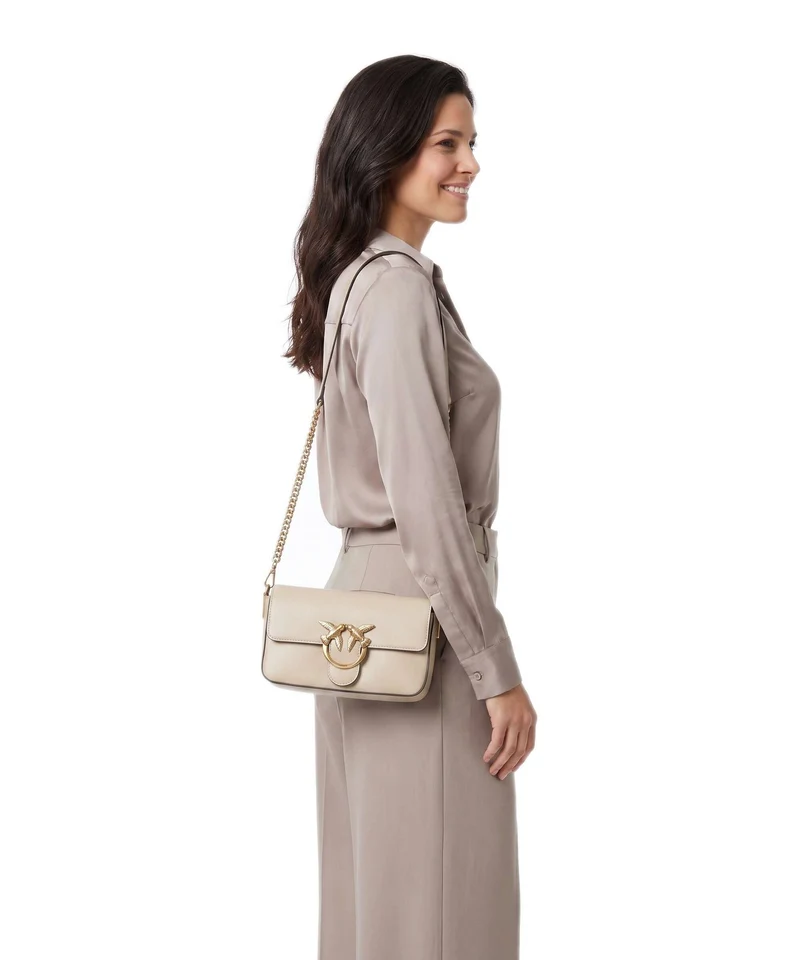 Pinko Love One Mini Slouchy Umhängetasche beige/grigio fumo/antique gold