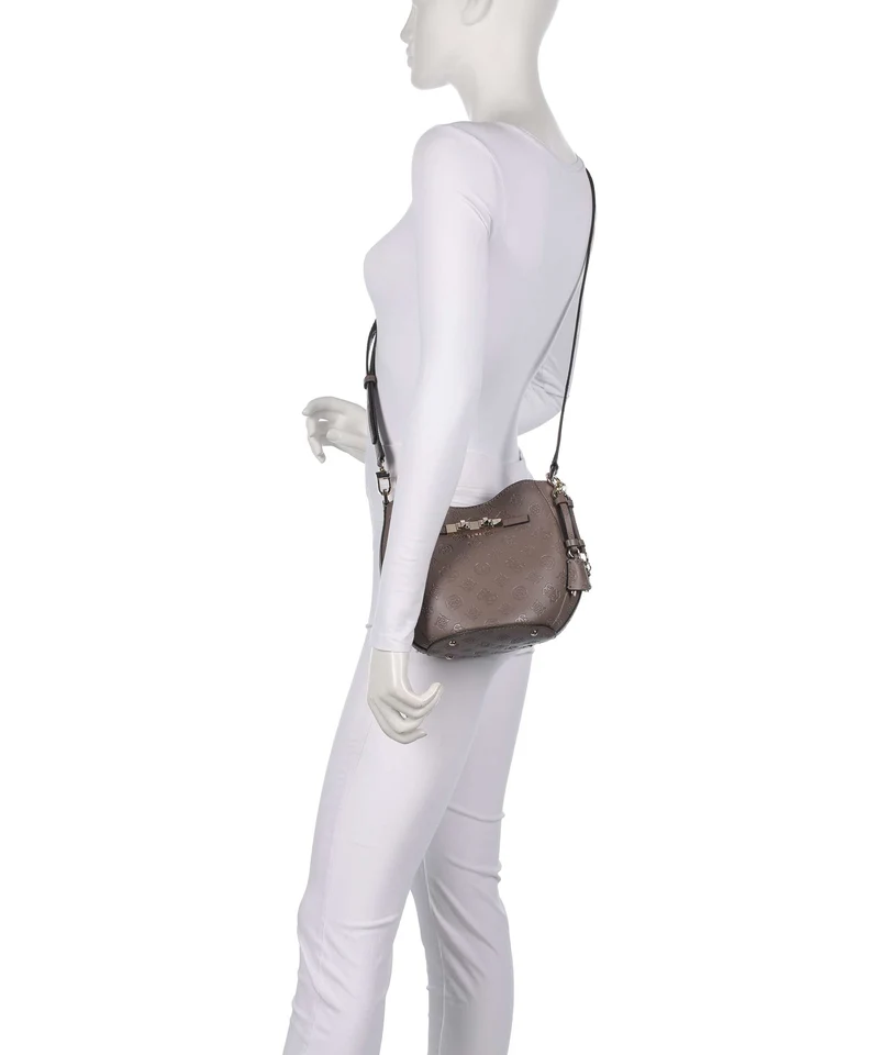 Guess Carmella Bucket Handtasche taupe logo