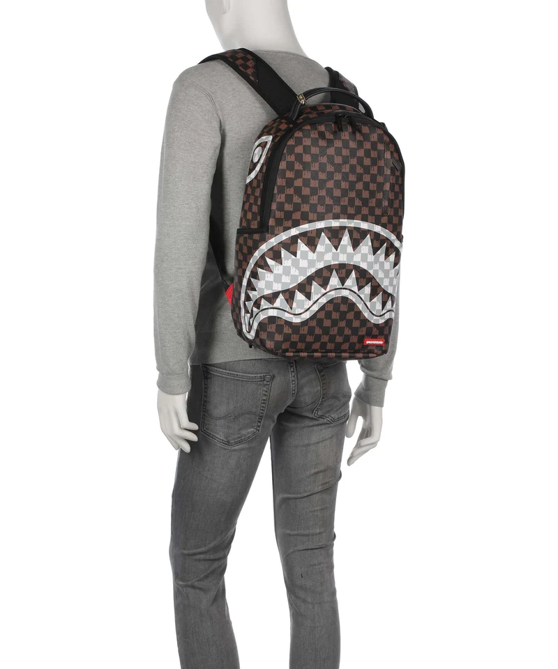Sprayground Brown And Cream Drip Check Shark Rucksack brown