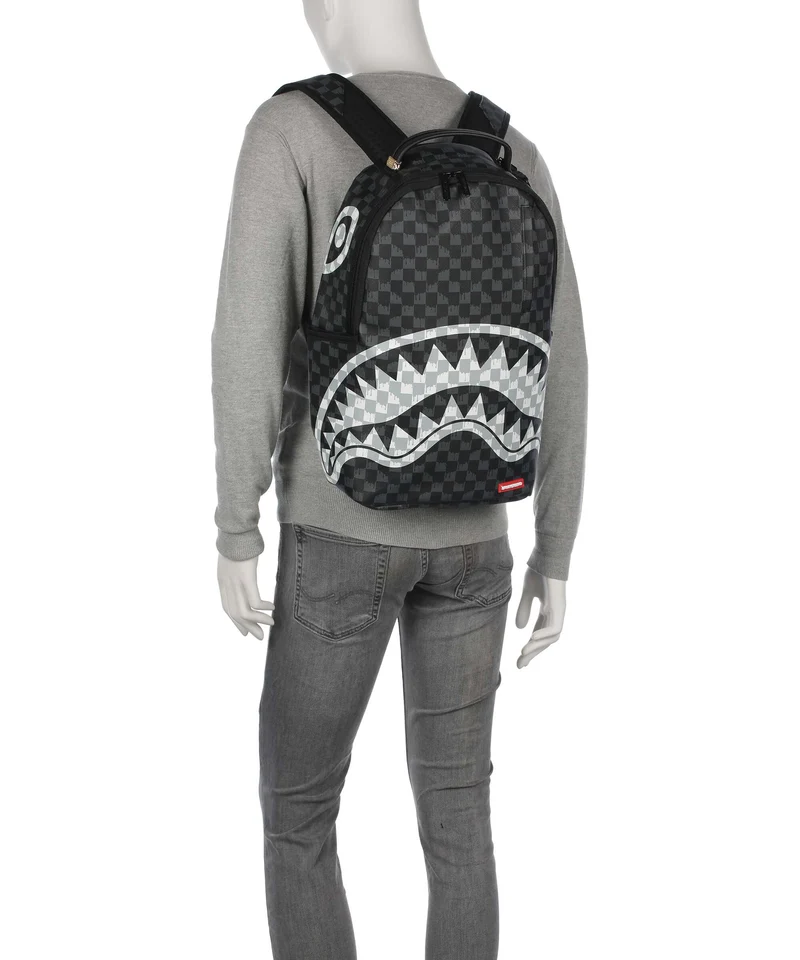 Sprayground Black And White Drip Check Shark Rucksack black