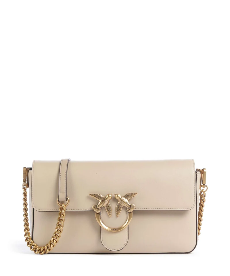 Pinko Love One Classic Slouchy Umhängetasche beige/grigio fumo/antique gold