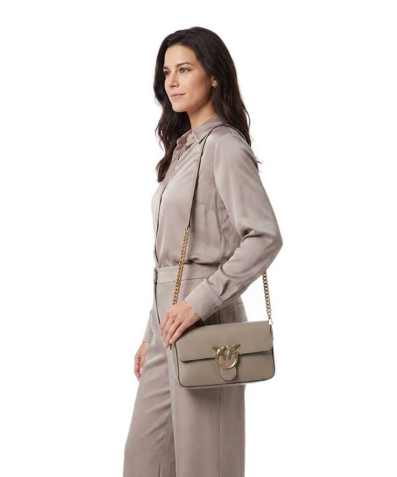 Pinko Love One Classic Slouchy Umhängetasche grigio talpa/antique gold