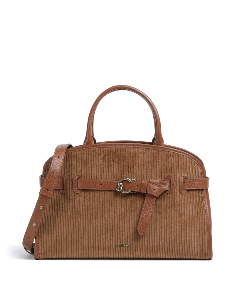 Coccinelle Sabine Corduroy Handtasche cognac
