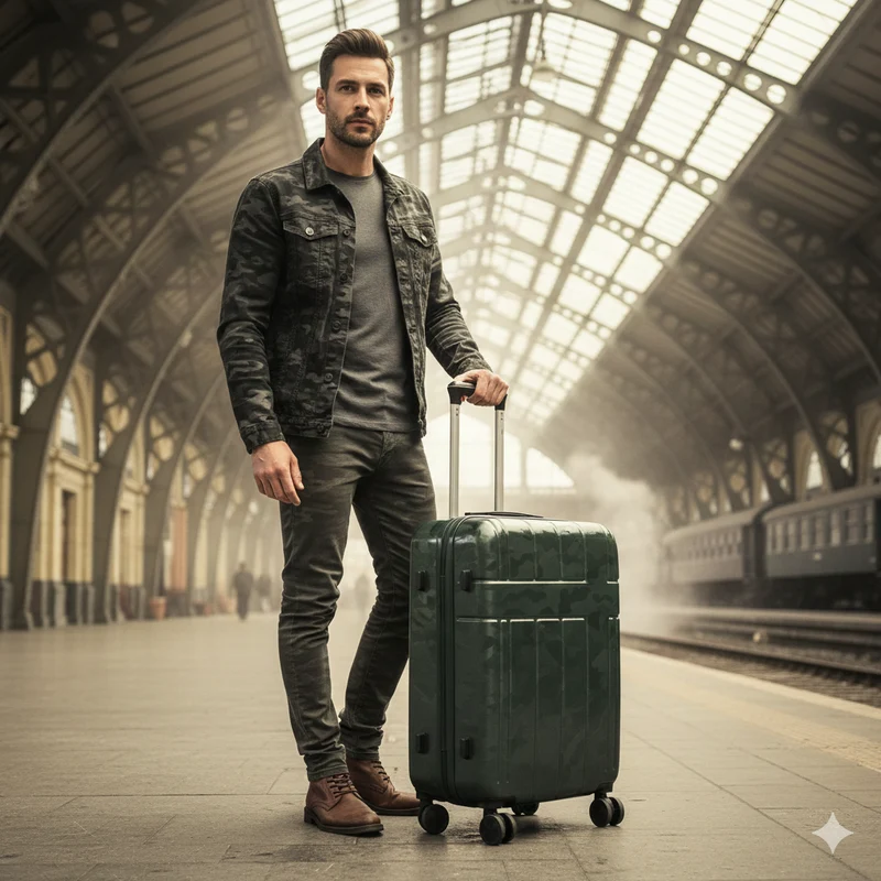 Urban Camouflage ABS-Hartschalen-Handgepäckkoffer Adventure Line in DarkGreen DarkRed ShinyBlack
