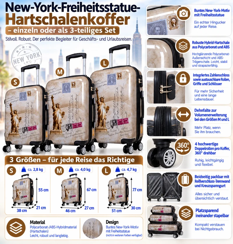 Motivkoffer Design New York – Reisekoffer mit Motiv – Hartschale ABS/Polycarbonat – S M L – leicht & robust