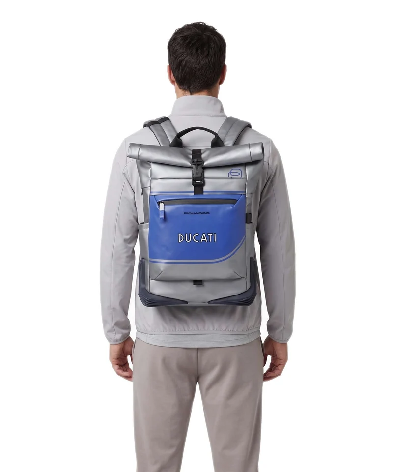Piquadro Ducati C2OWD Rolltop Rucksack silver/blue