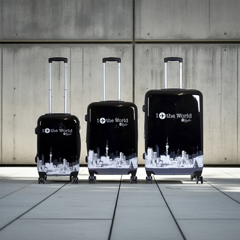 Motivkoffer Design FlyTheWorld schwarz-weiß – Reisekoffer mit Motiv – Hartschale ABS/Polycarbonat – S M L – leicht & robust