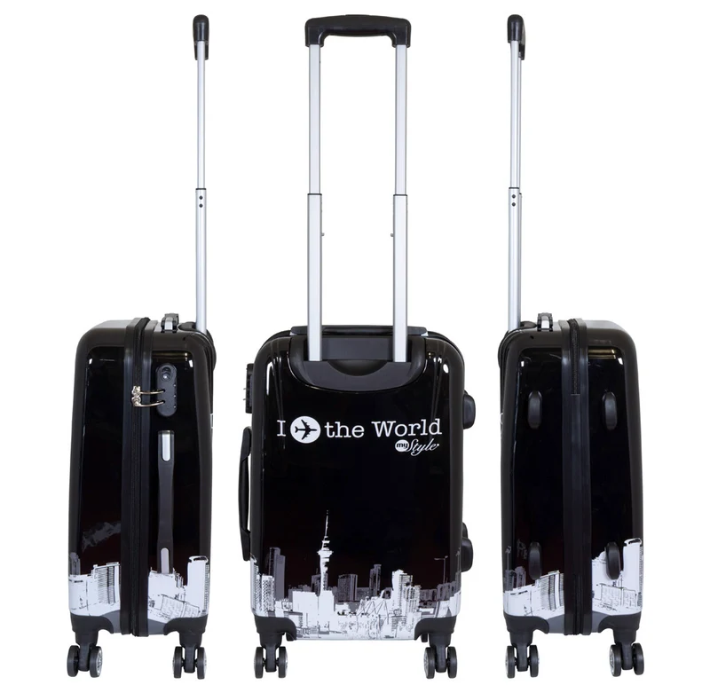 Motivkoffer Design FlyTheWorld schwarz-weiß – Reisekoffer mit Motiv – Hartschale ABS/Polycarbonat – S M L – leicht & robust