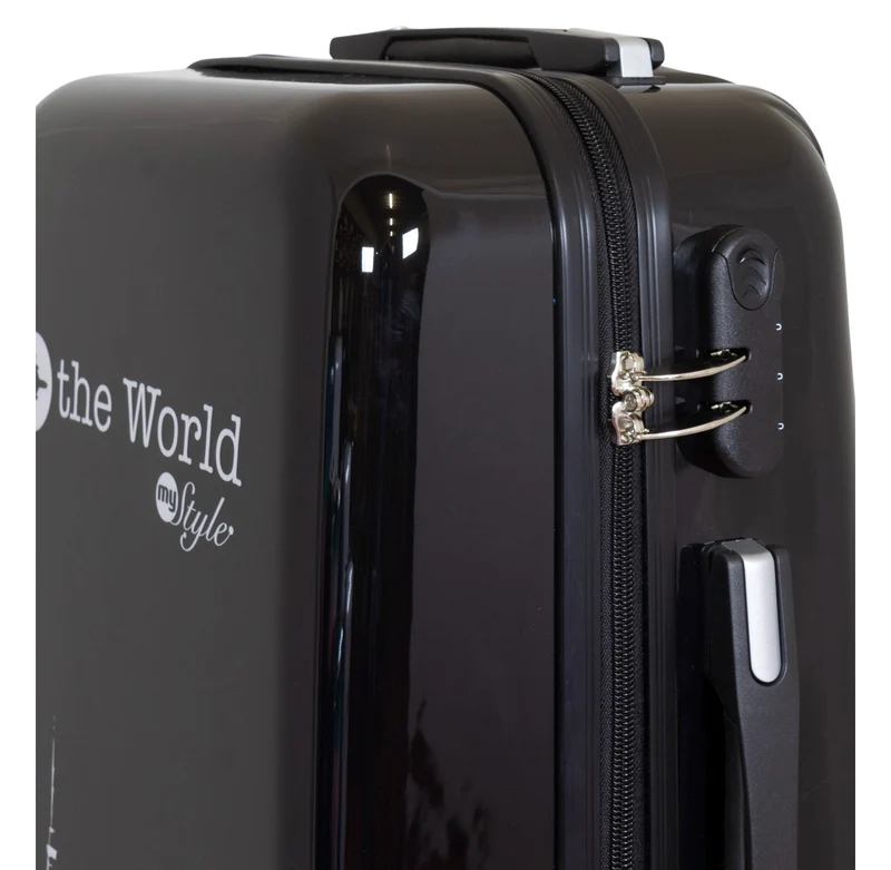 Motivkoffer Design FlyTheWorld schwarz-weiß – Reisekoffer mit Motiv – Hartschale ABS/Polycarbonat – S M L – leicht & robust