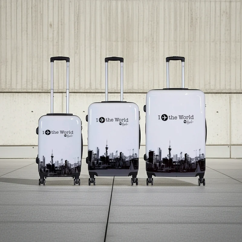 Motivkoffer Design FlyTheWorld – Reisekoffer mit Motiv – Hartschale ABS/Polycarbonat – S M L – leicht & robust