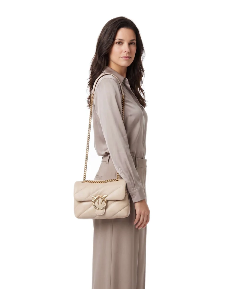 Pinko Love Puff Mini New Buckle Schultertasche beige/grigio fumo/antique gold