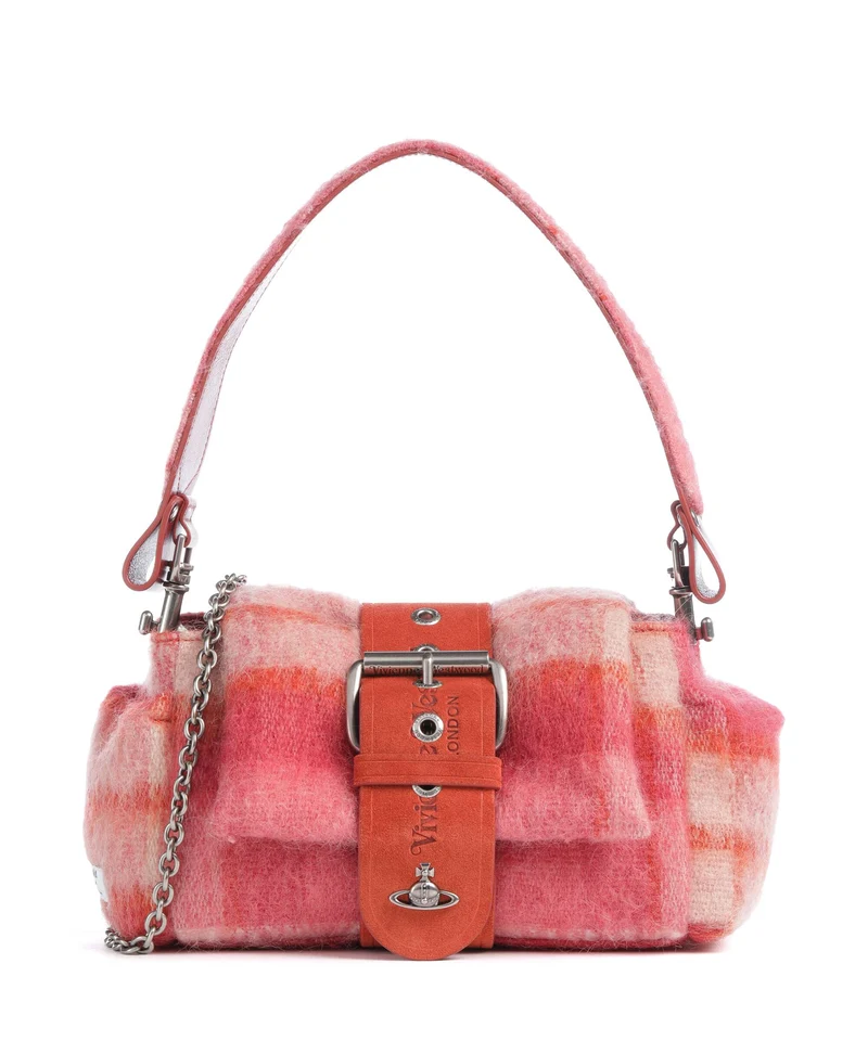 Vivienne Westwood Hazel Treasure Tartan Mohair Schultertasche fraser pink