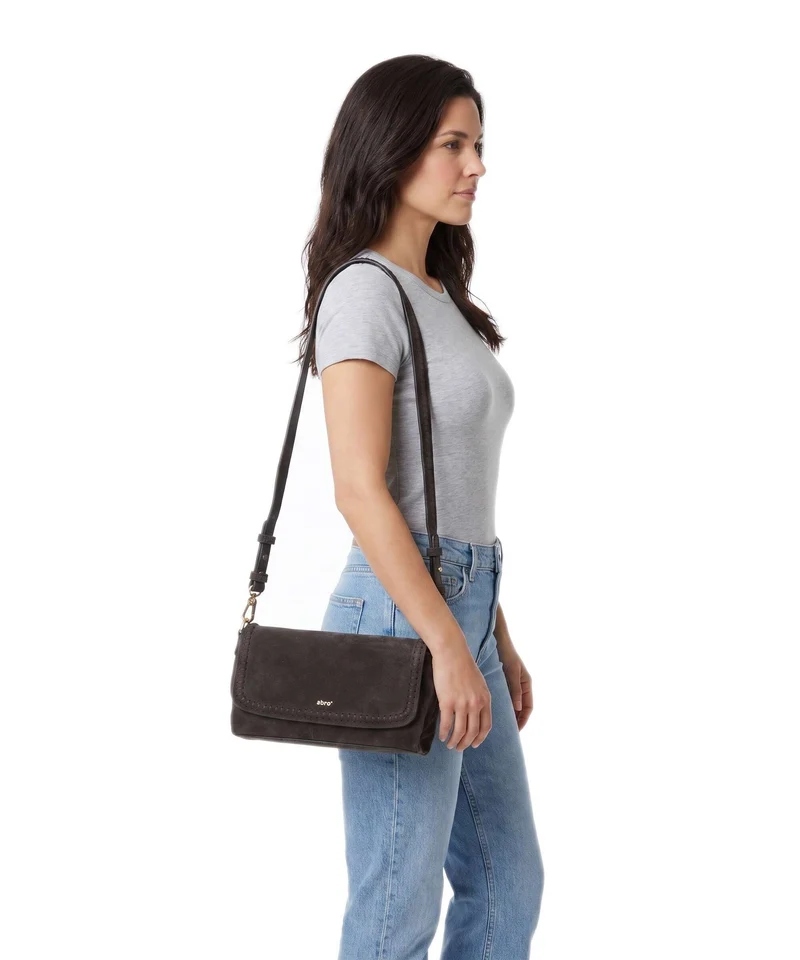 Abro Suede Signature Schultertasche dark brown