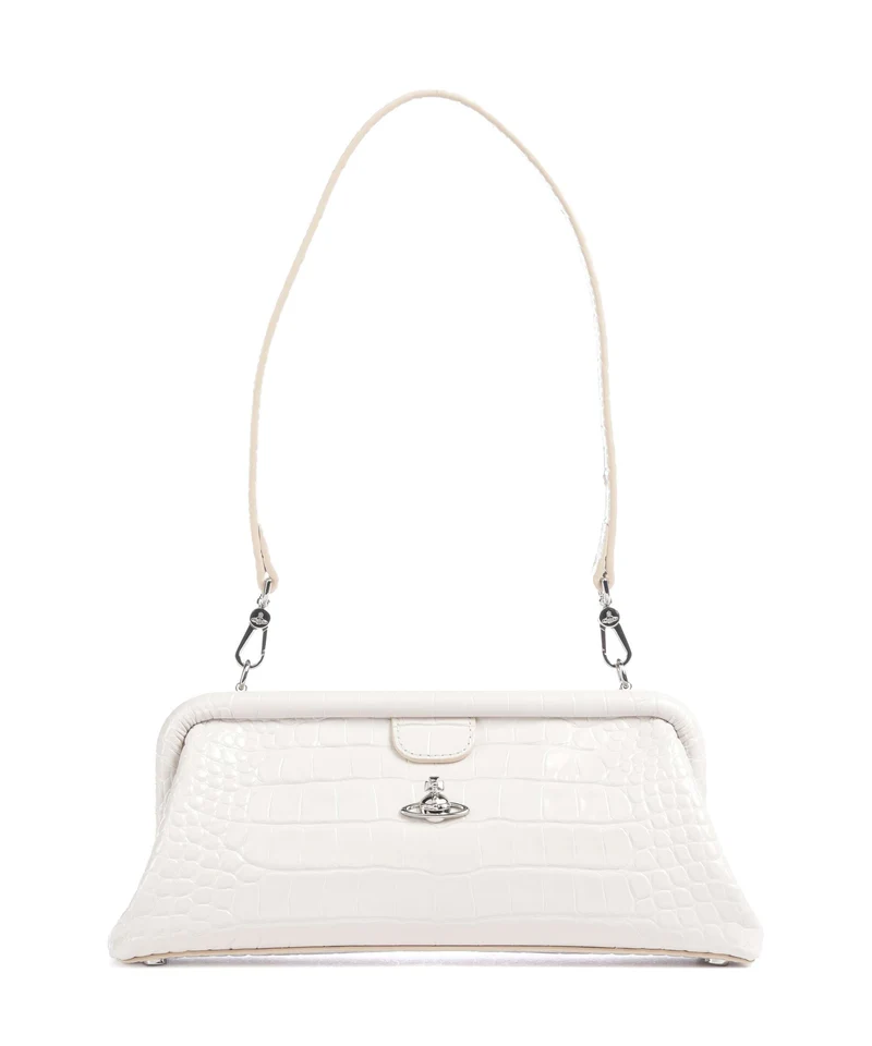 Vivienne Westwood Jane Frame Embossed Croc Schultertasche pearl white