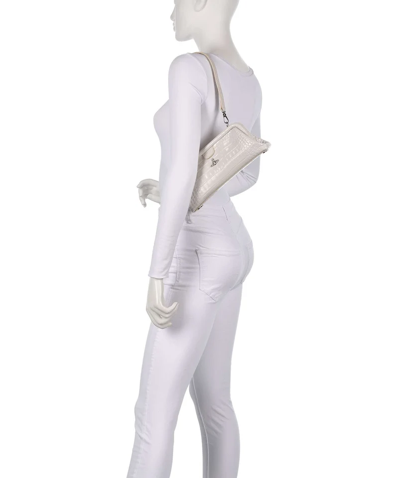 Vivienne Westwood Jane Frame Embossed Croc Schultertasche pearl white