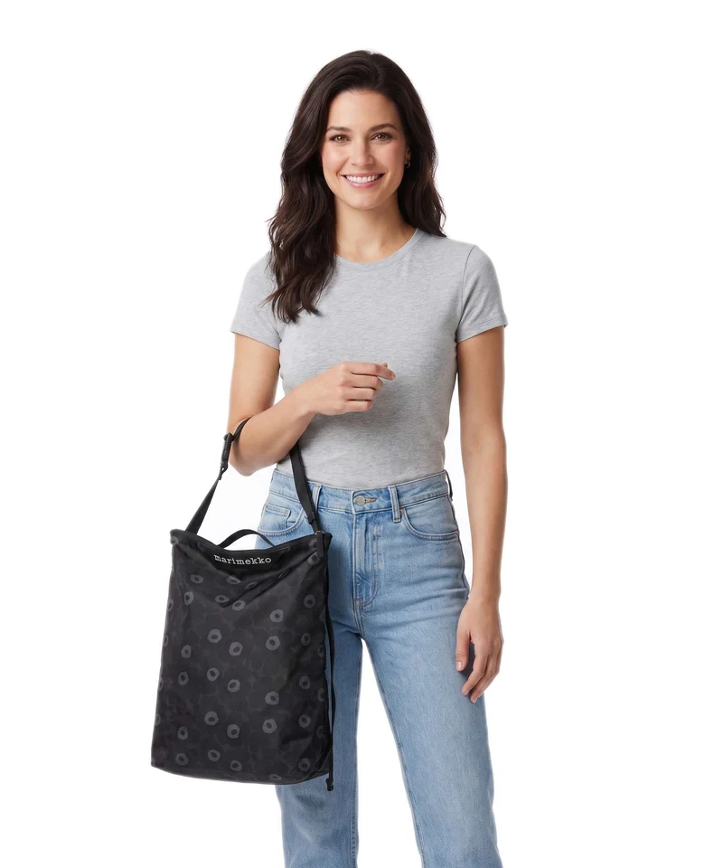 Marimekko Neat Unikko M Beuteltasche black/dark grey