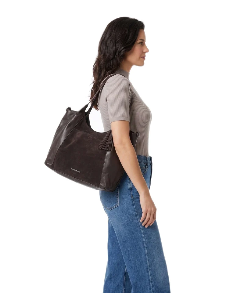 Spikes & Sparrow Suede Mix Ryana Shopper dark brown