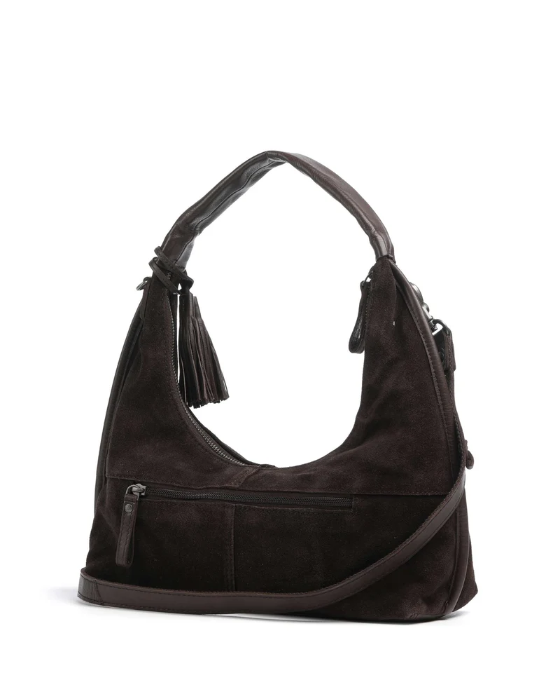 Spikes & Sparrow Suede Mix Gwyn Beuteltasche dark brown