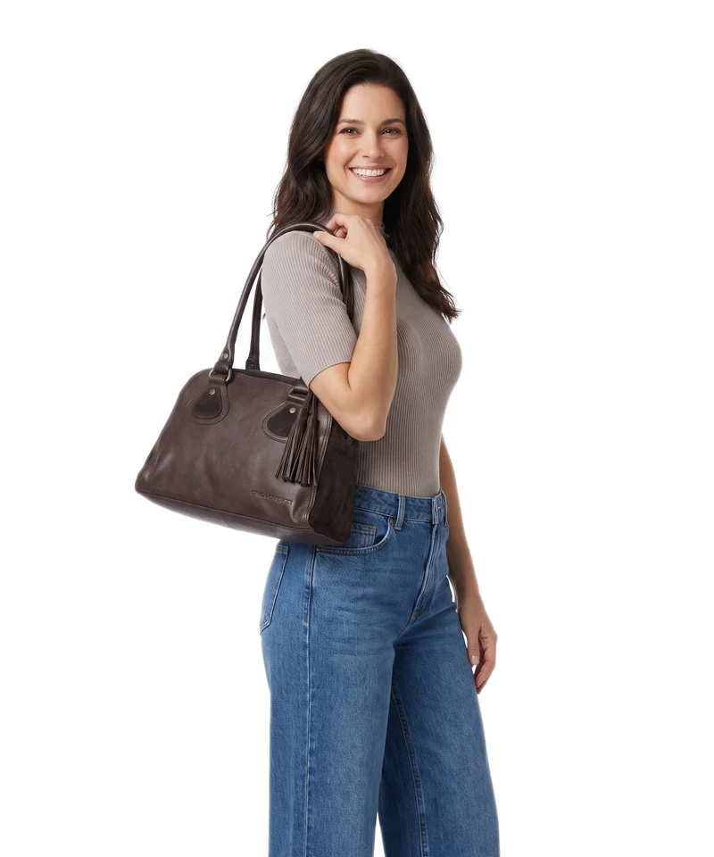 Spikes & Sparrow Suede Mix Sienna Schultertasche dark brown