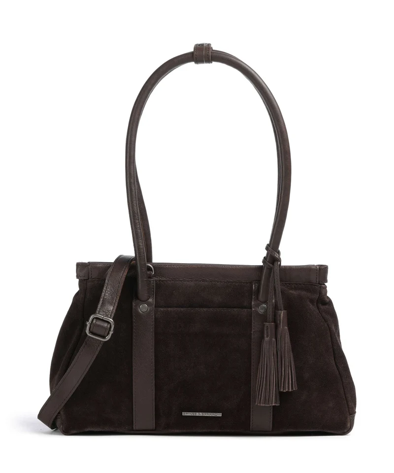 Spikes & Sparrow Suede Mix Milania Schultertasche dark brown
