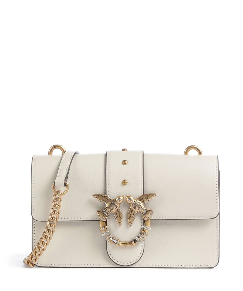 Pinko Love One Mini New Buckle Umhängetasche bianco seta/antique gold