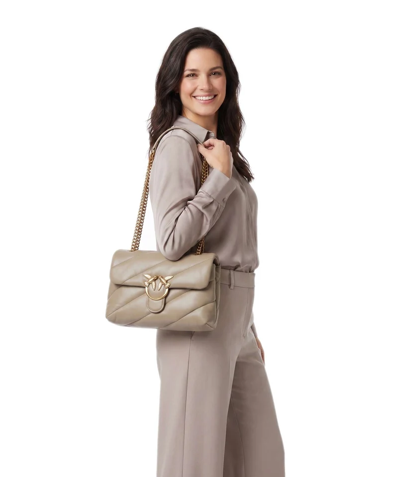 Pinko Love Puff Classic Schultertasche grigio talpa/antique gold