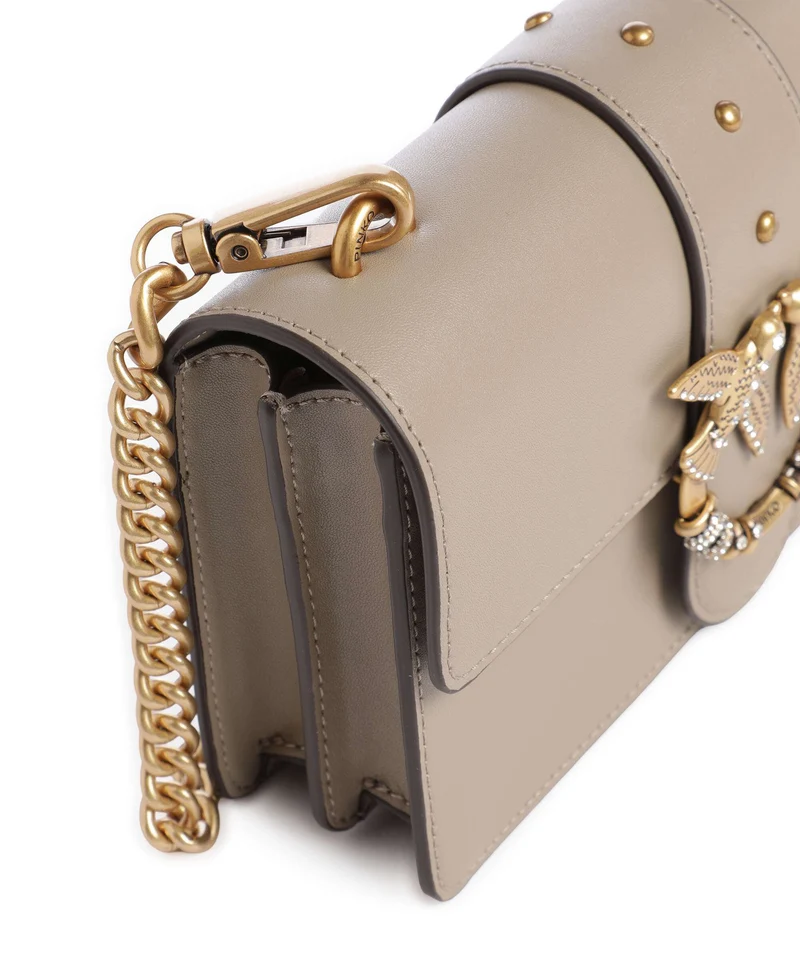 Pinko Love One Mini New Buckle Umhängetasche grigio talpa/antique gold