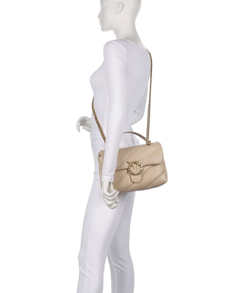Pinko Love Puff Classic New Buckle Schultertasche beige/grigio fumo/antique gold