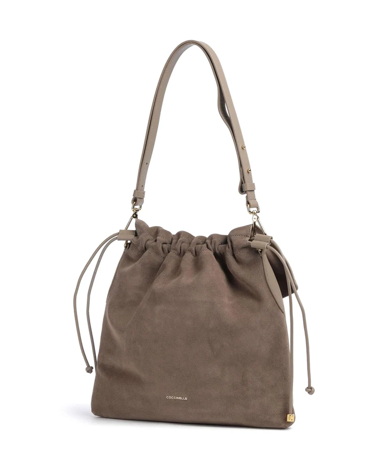 Coccinelle Lidia Suede Beuteltasche warm taupe