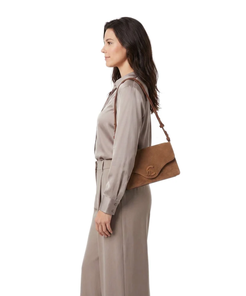 Coccinelle C-Me Softy Suede Schultertasche cognac
