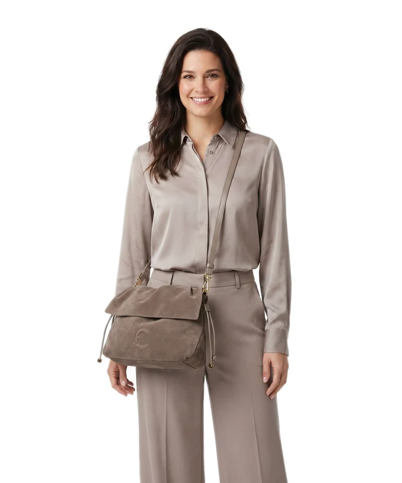 Coccinelle Lidia Suede Beuteltasche warm taupe