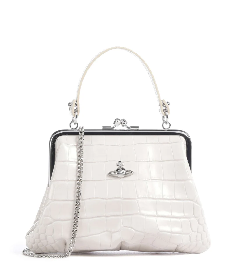 Vivienne Westwood Granny Frame Embossed Croc Handtasche pearl white