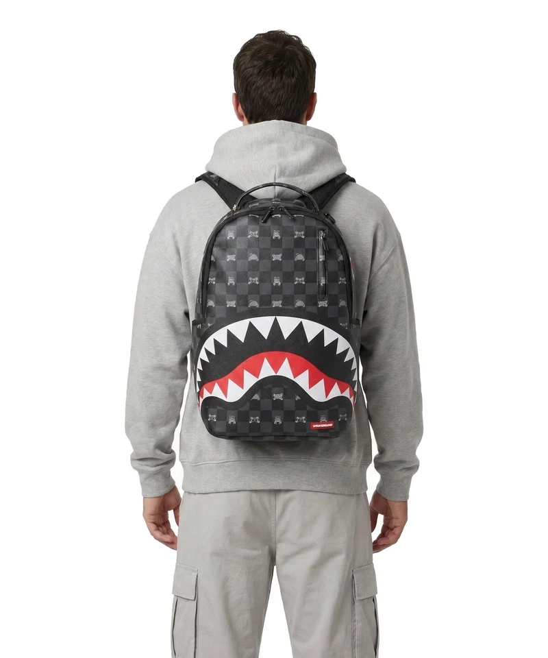 Sprayground Gray Peeking Character Check Rucksack black