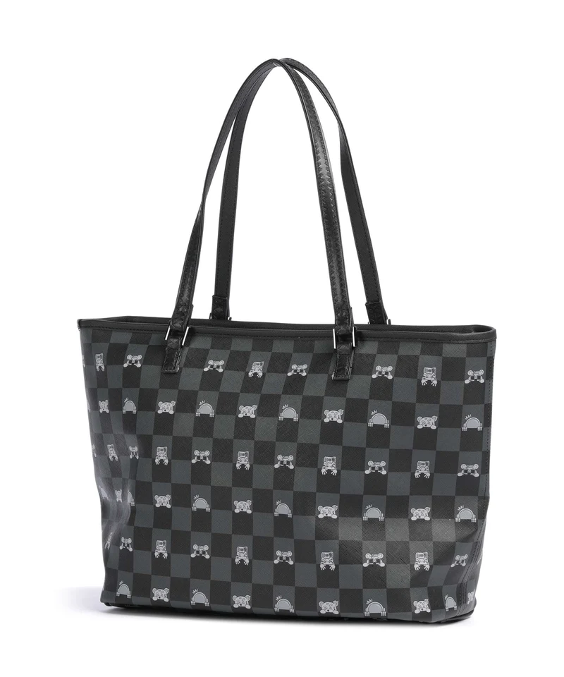 Sprayground Gray Peeking Character Check Shopper black