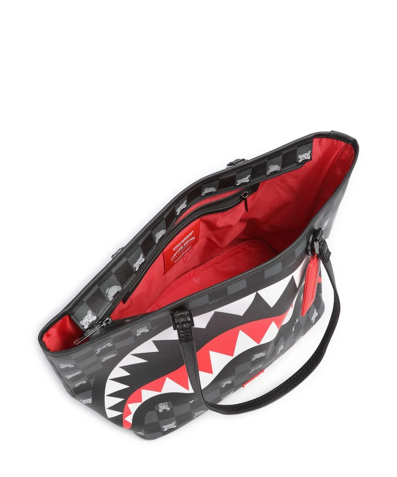 Sprayground Gray Peeking Character Check Shopper black