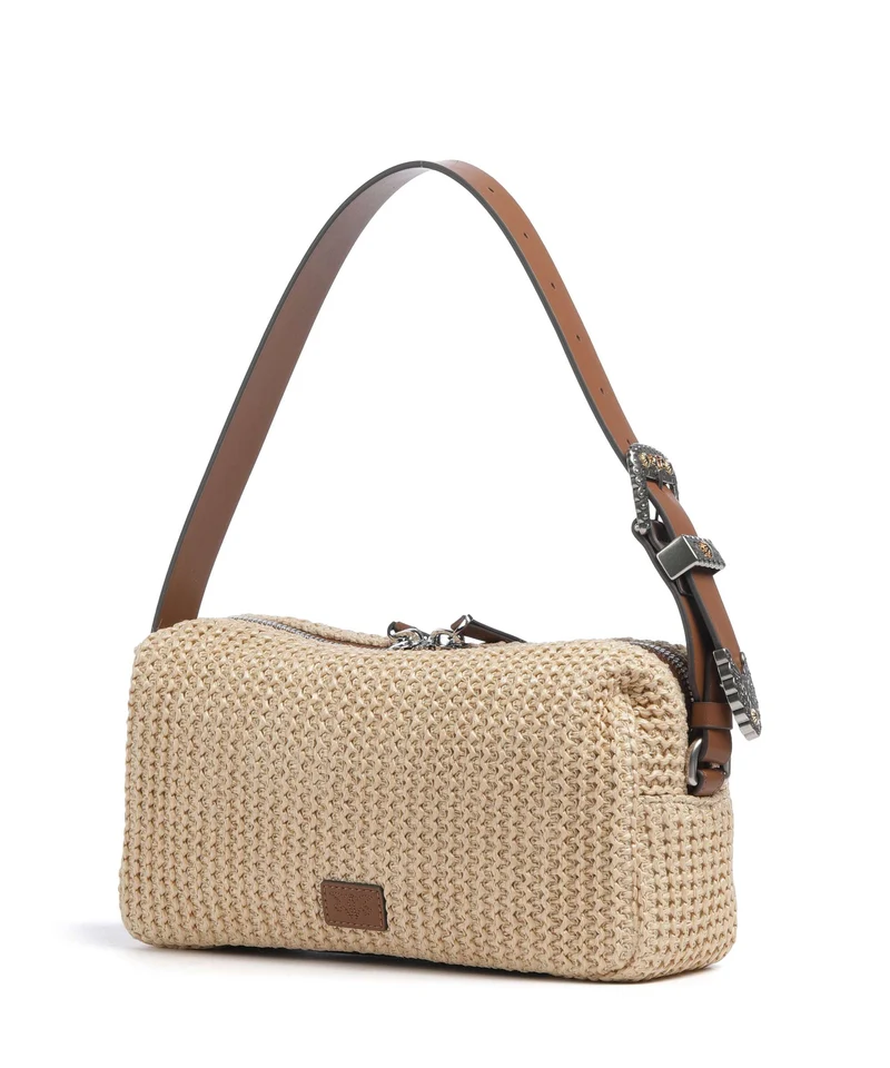 Pinko Schultertasche paglia/cuoio/old silver
