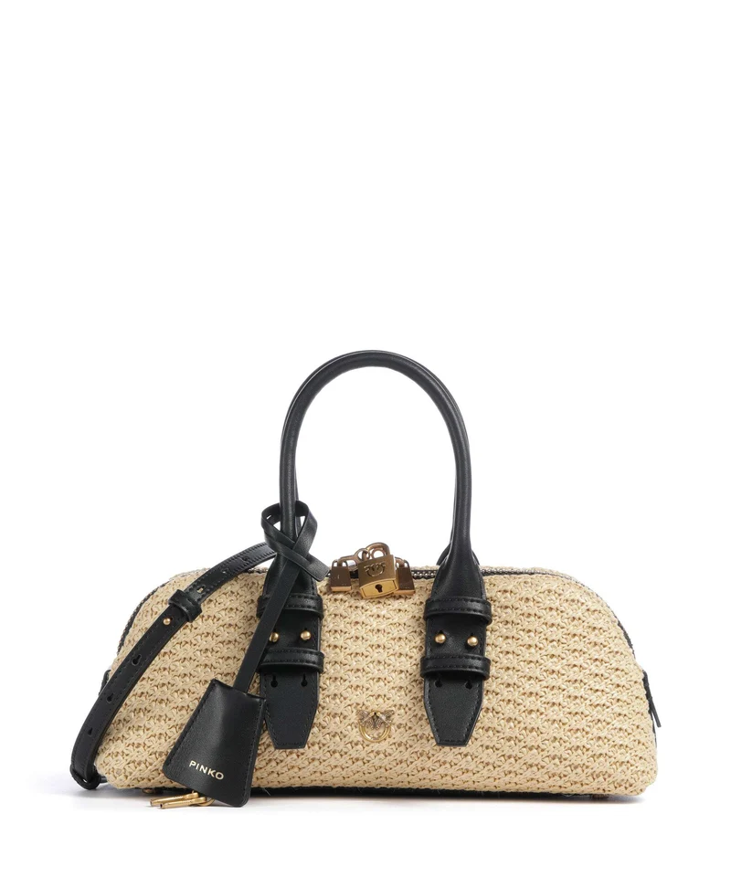 Pinko Bowling Horizontal Handtasche rafia/nero/antique gold