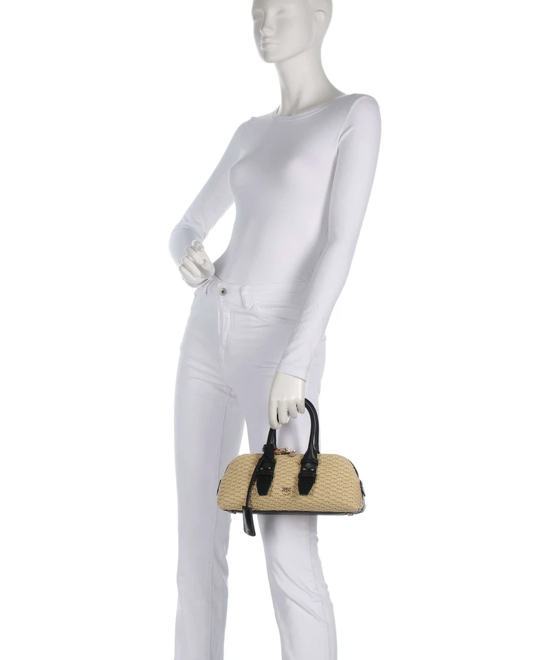 Pinko Bowling Horizontal Handtasche rafia/nero/antique gold