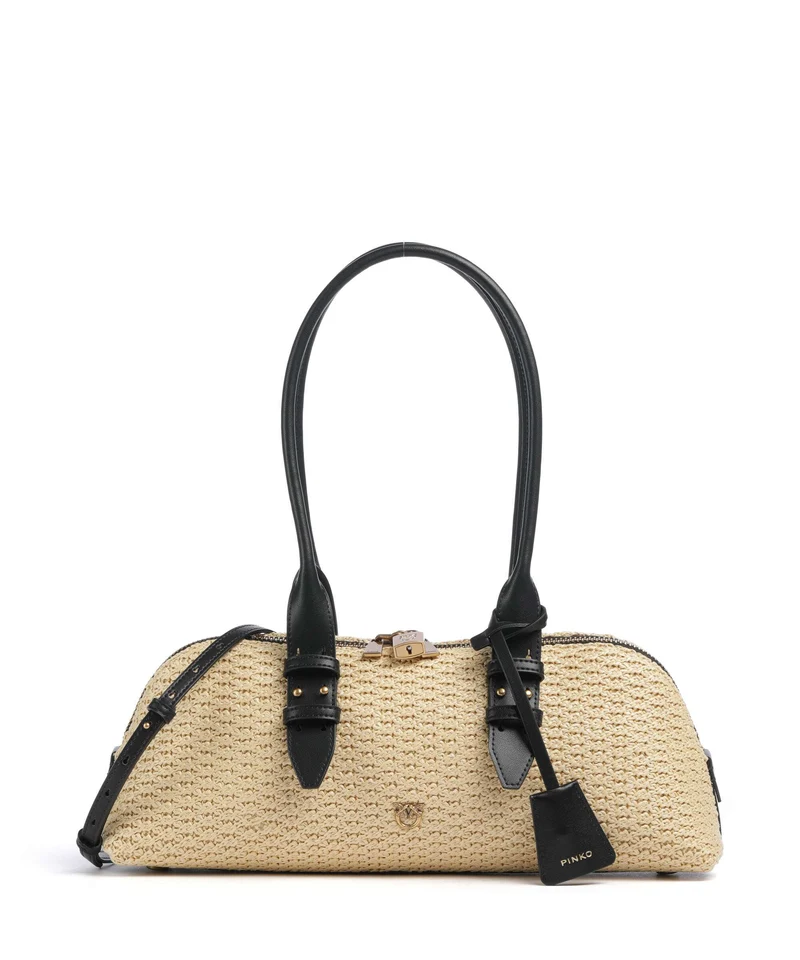 Pinko Bowling Horizontal Big Handtasche raffia/bianco/antique gold
