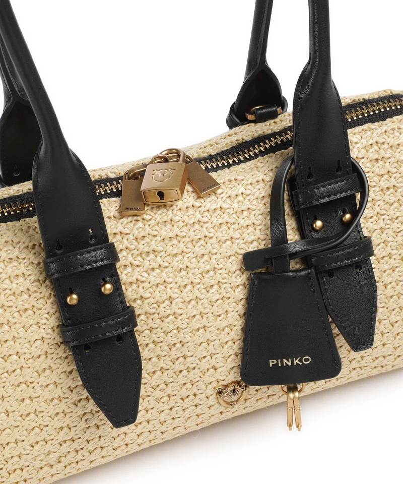 Pinko Bowling Horizontal Big Handtasche raffia/bianco/antique gold