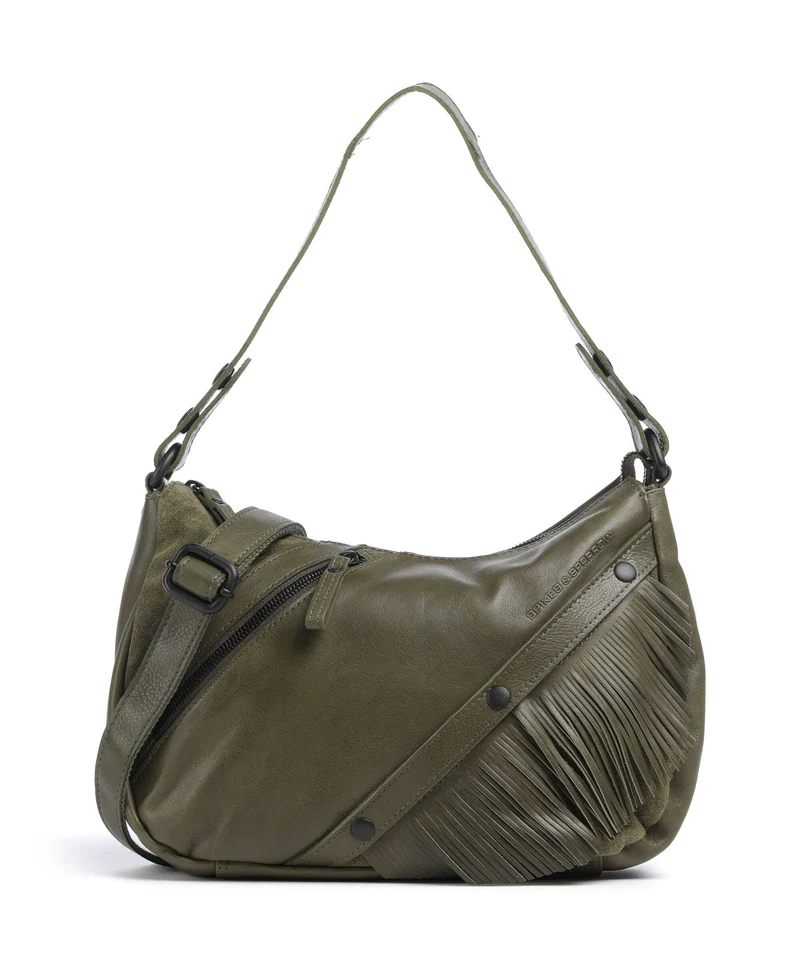 Spikes & Sparrow Suede Mix Jadeline Schultertasche green