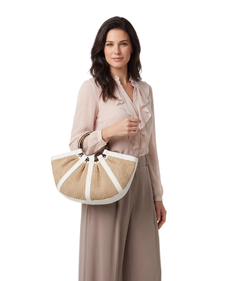 Coccinelle Shell Straw Handtasche natural/pearl