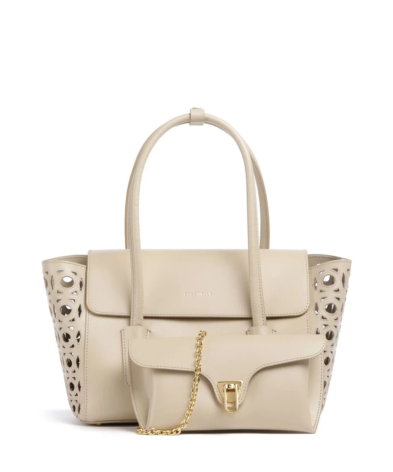 Coccinelle Beat Double Monogram Handtasche sandshell