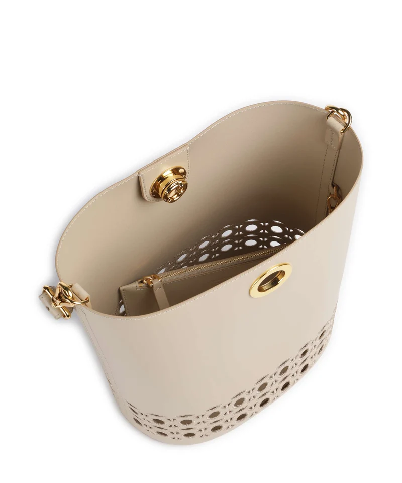 Coccinelle Nikla Monogram Sangallo Bucket Handtasche sandshell