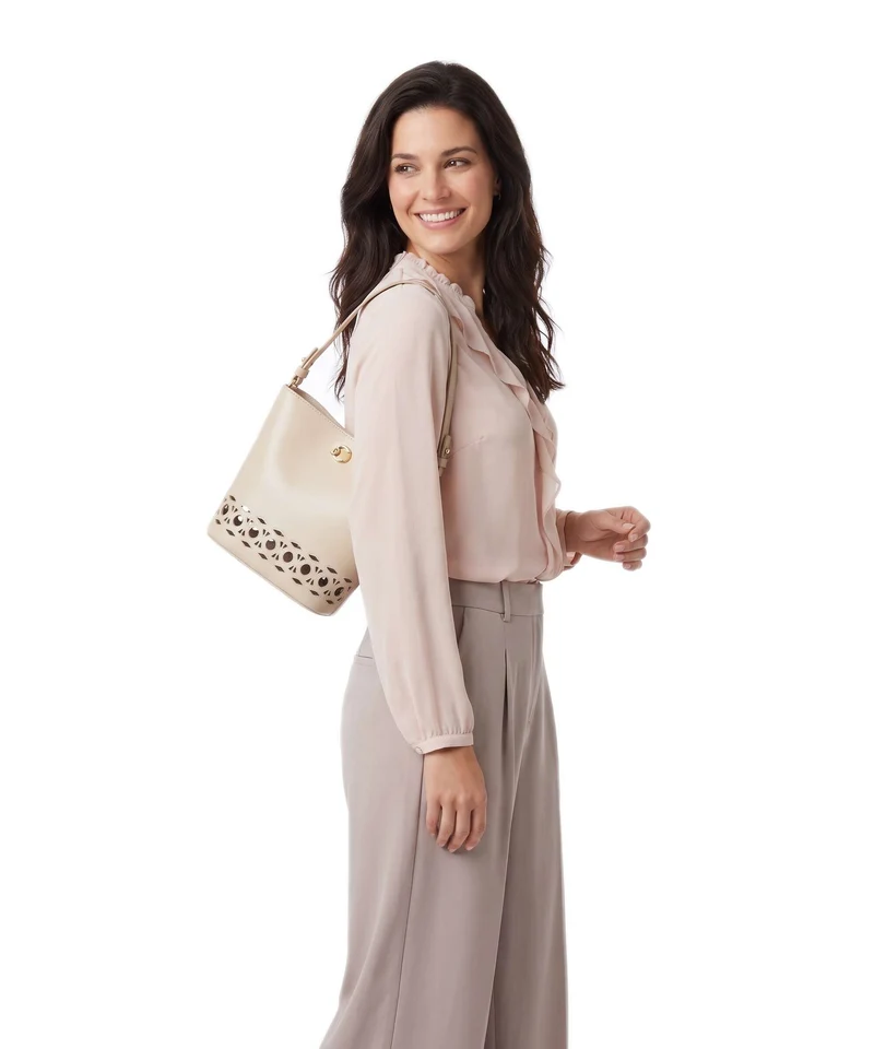 Coccinelle Nikla Monogram Sangallo Bucket Handtasche sandshell