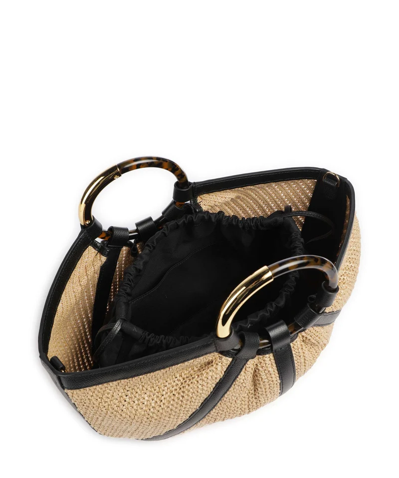 Coccinelle Shell Straw Handtasche natural/noir